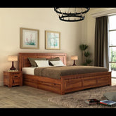 Trueliving Luxurious New designer Dark bed Laminated Finish & PU Finish 6Ft *6Ft *1Ft